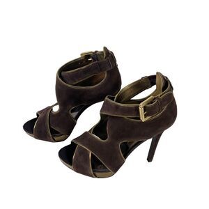 Guess by Marciano 8.5 M sandals dark brown suede brushed gold buckle